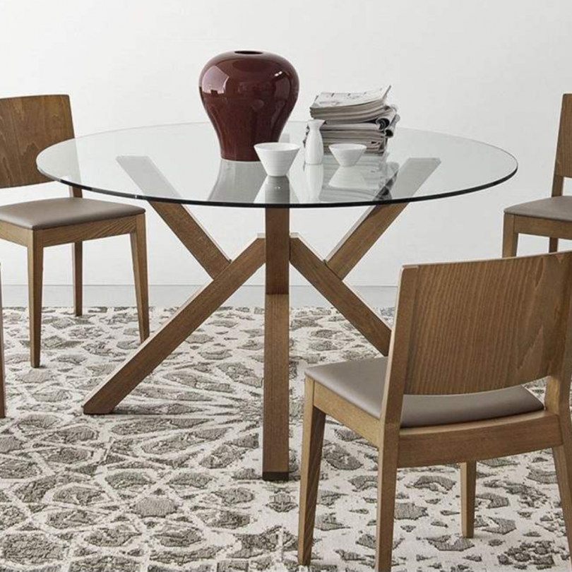 Tavolo rotondo Mikado piano in vetro...