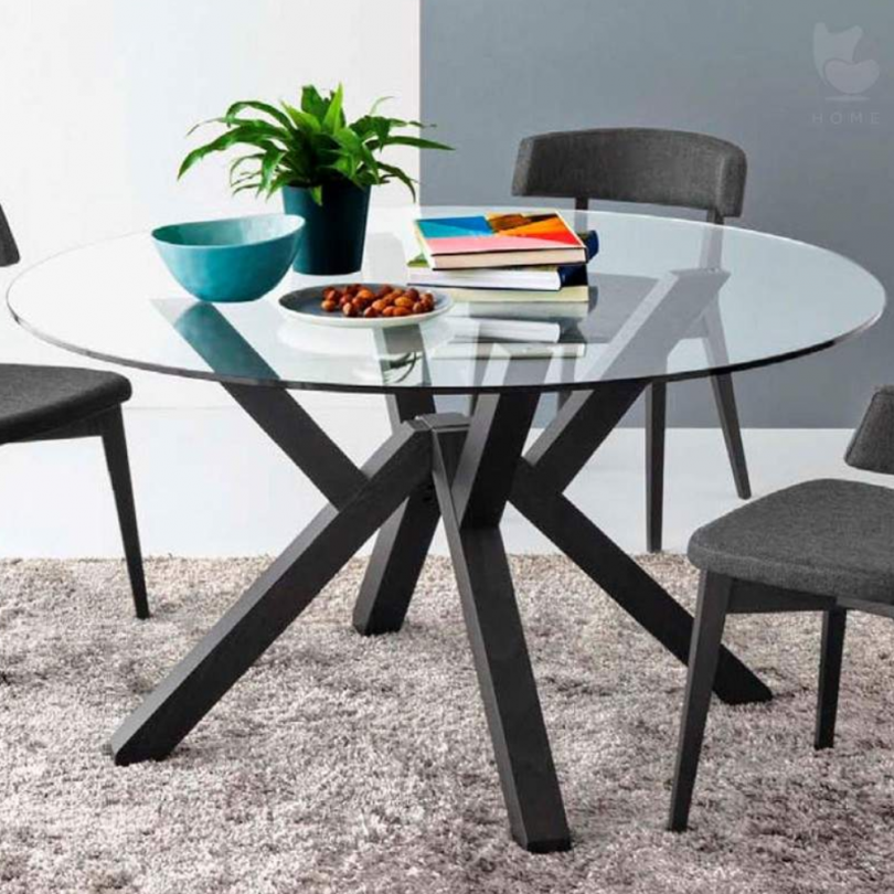 Tavolo rotondo Mikado piano in vetro...