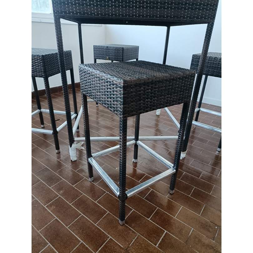 SET TAVOLO SNACK + 4 SGABELLI IN RATTAN