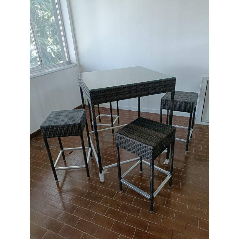 SET TAVOLO SNACK + 4 SGABELLI IN RATTAN