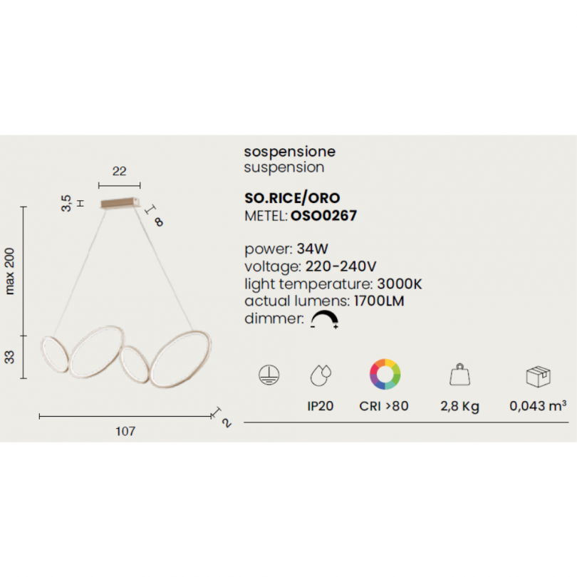 Lampada sospesa RICE - ONDALUCE