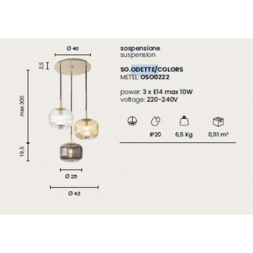 Lampada sospesa ODETTE COLORS - Ondaluce