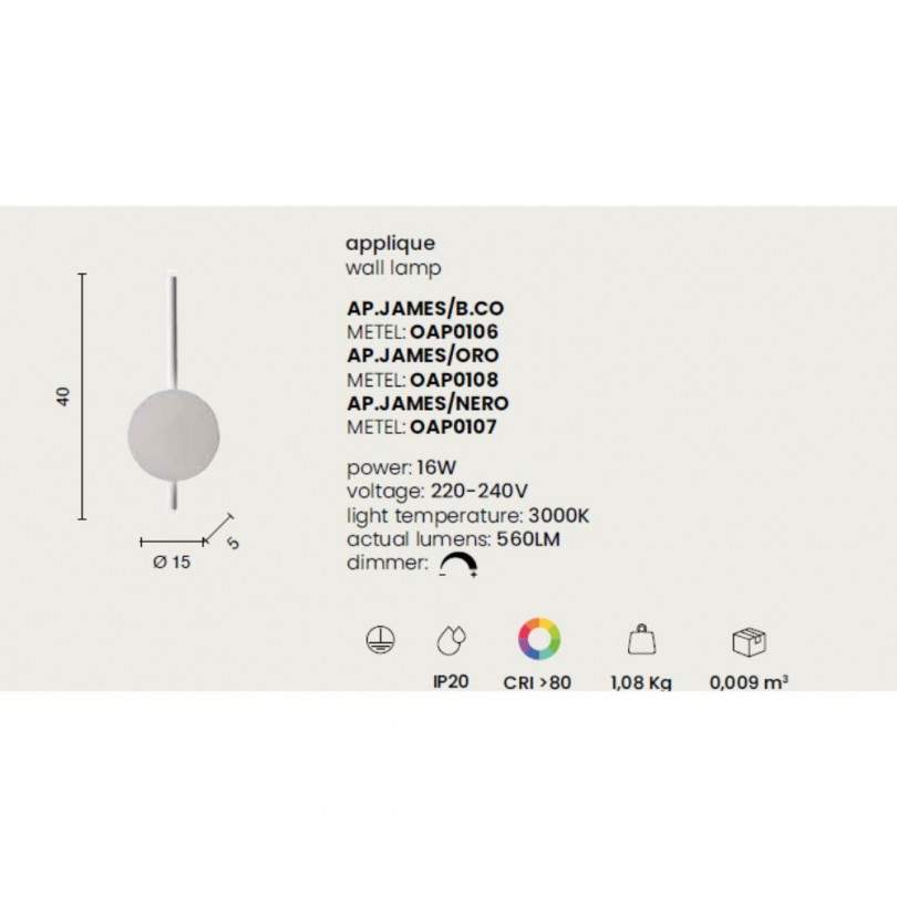 Lampada a parete JAMES - Ondaluce Lampada a parete JAMES - Ondaluce