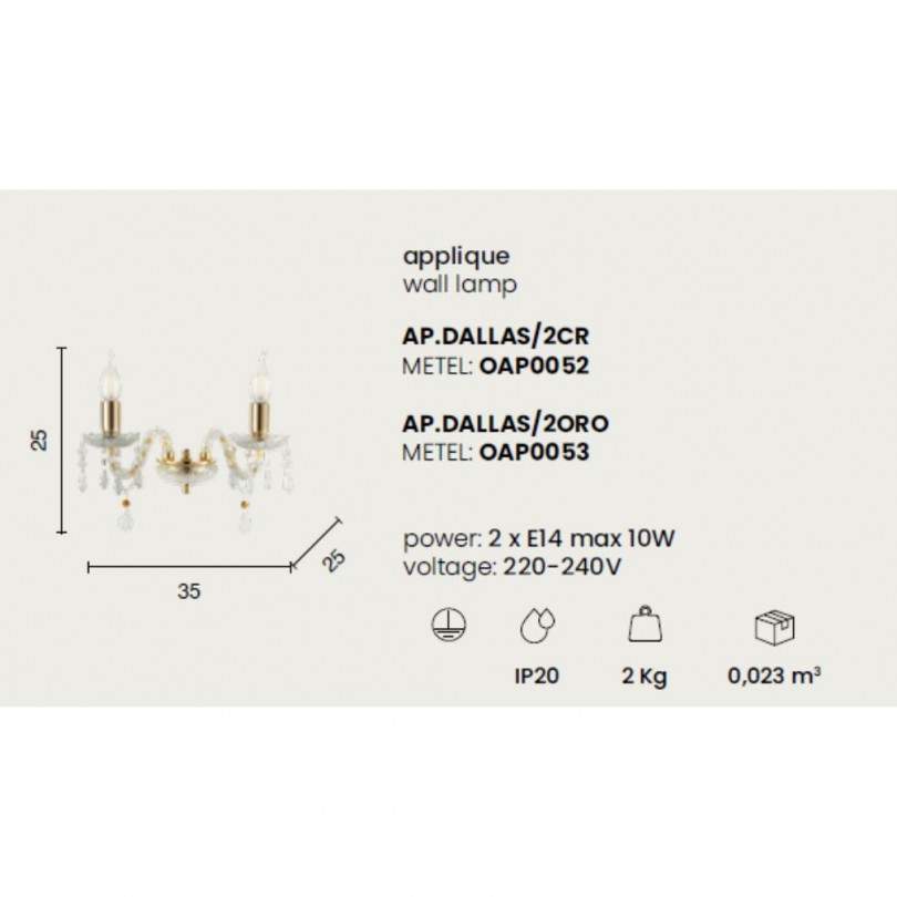 Lampada a parete DALLAS - Ondaluce