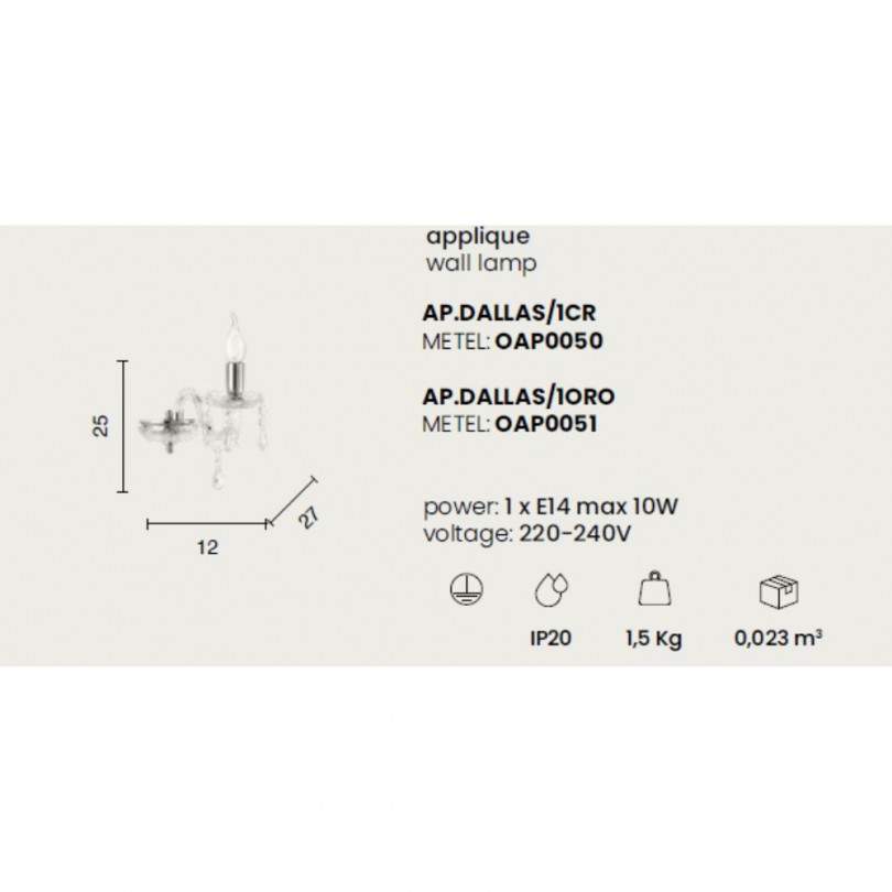 Lampada a parete DALLAS - Ondaluce