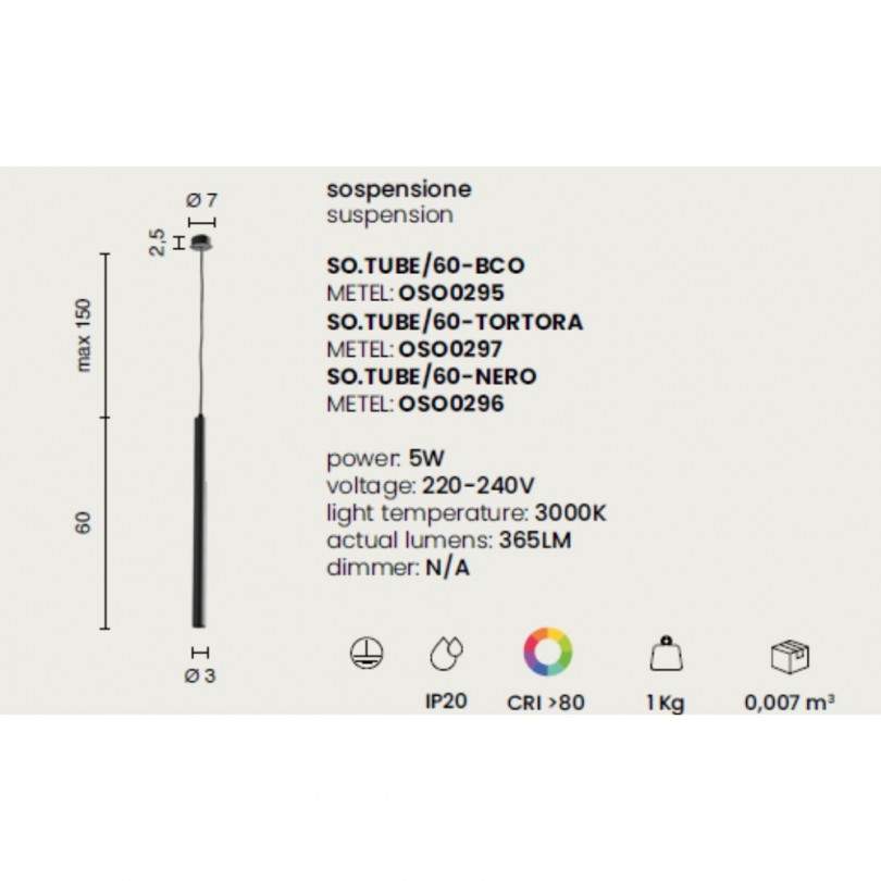 Lampada sospesa TUBE - Ondaluce