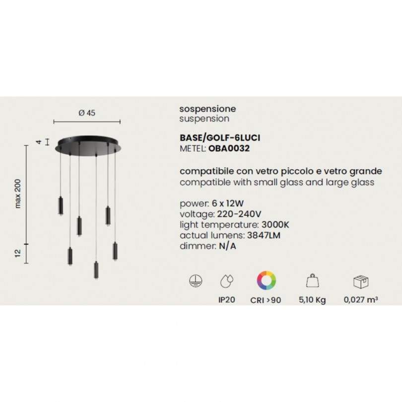 Lampada sospesa GOLF - Ondaluce