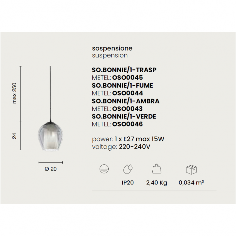 Lampada sospesa BONNIE - Ondaluce