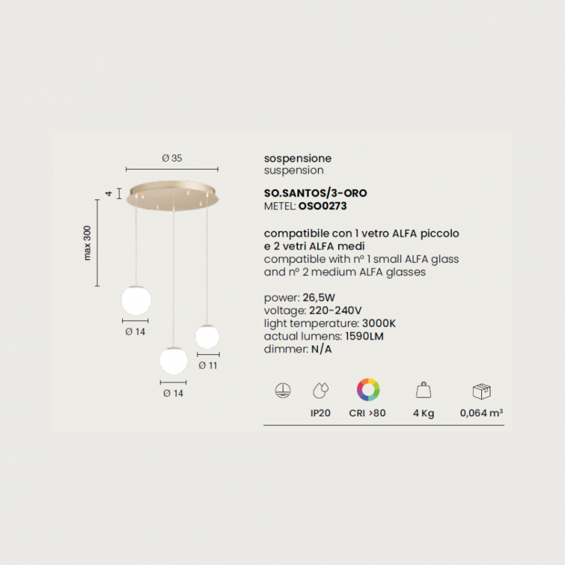 Lampada sospesa SANTOS - Ondaluce