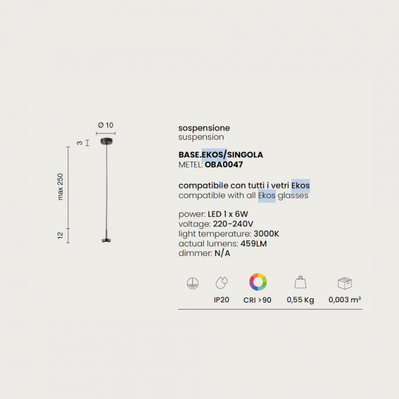 Lampada sospesa EKOS- Ondaluce