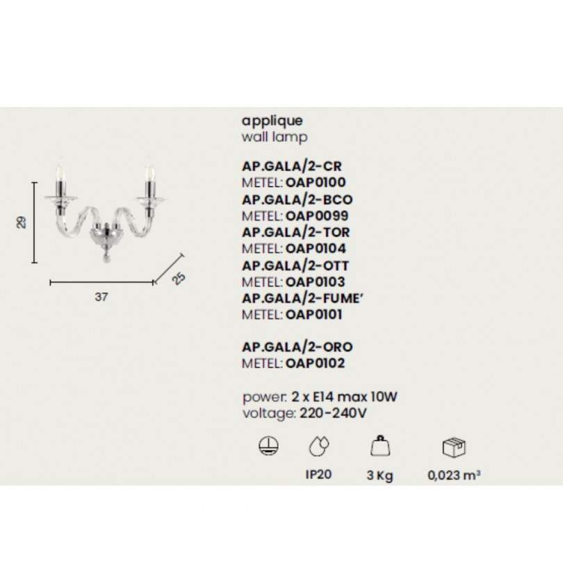 Lampada a parete GALA - Ondaluce Lampada a parete GALA - Ondaluce