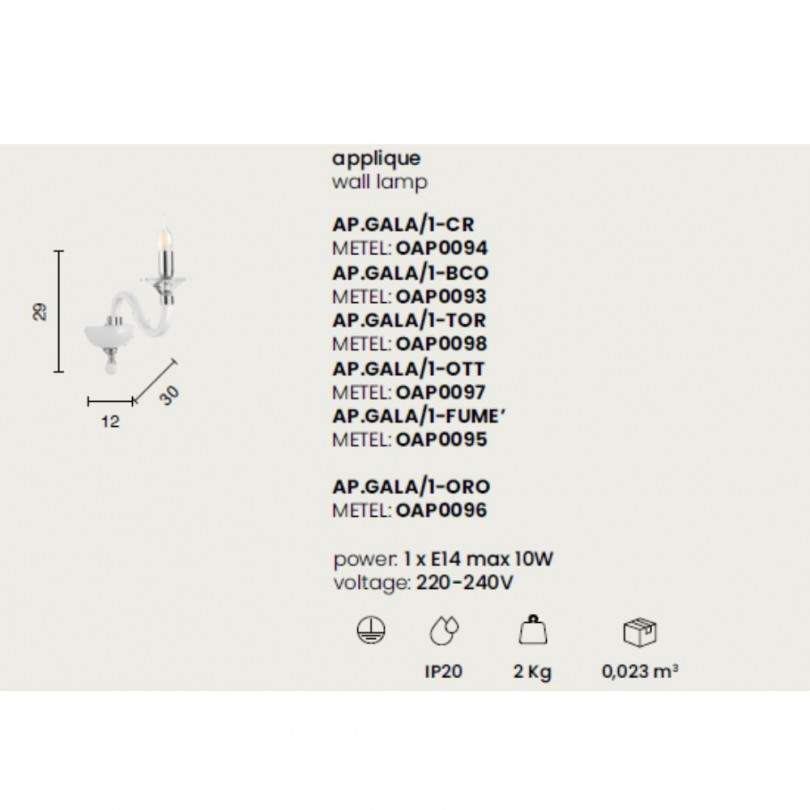 Lampada a parete GALA - Ondaluce Lampada a parete GALA - Ondaluce